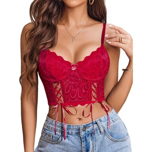 Avidlove Womens Lace Bralette Underwire Corset Tops Camisoles Bustier Crop Tops Y2k(Wine Red)