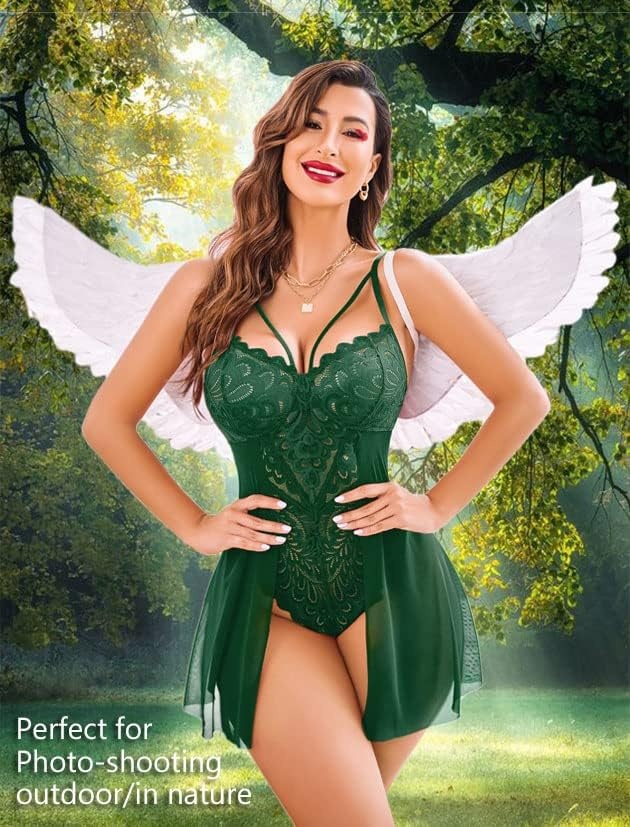 image:imageAvidlove Babydoll Lingerie for Women Floral Snap Crotch Teddy Chemise Nightie Lace NightgownGreen