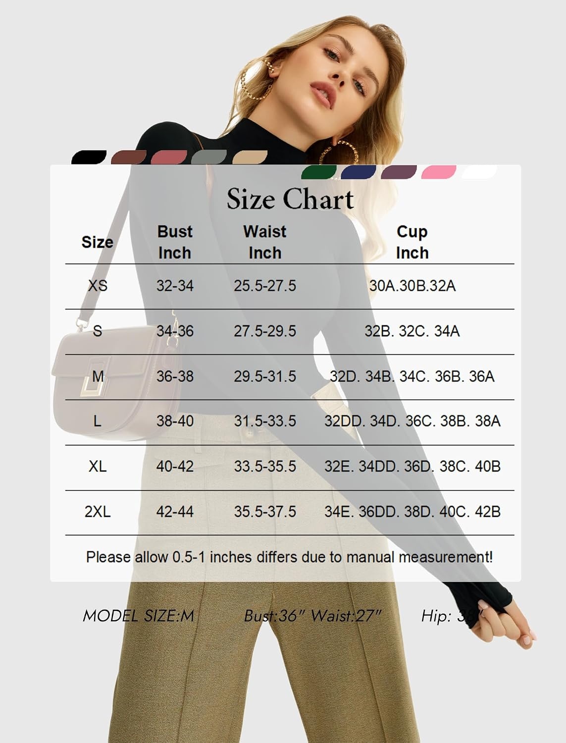 image:imageAvidlove Bodysuits for Women High Neck Long Sleeve Body Suits Snap Closure Double Lined Mock Neck Bodysuit SoftBlack