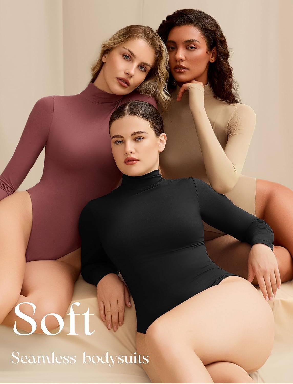 image:imageAvidlove Bodysuits for Women High Neck Long Sleeve Body Suits Snap Closure Double Lined Mock Neck Bodysuit SoftBlack