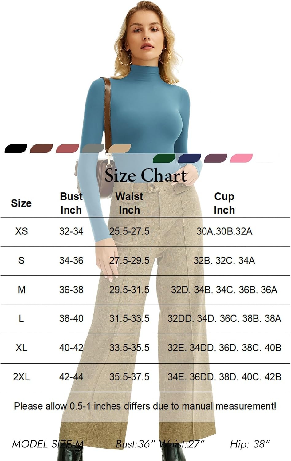 image:imageAvidlove Bodysuits for Women High Neck Long Sleeve Body Suits Snap Closure Double Lined Mock Neck Bodysuit SoftDark Blue