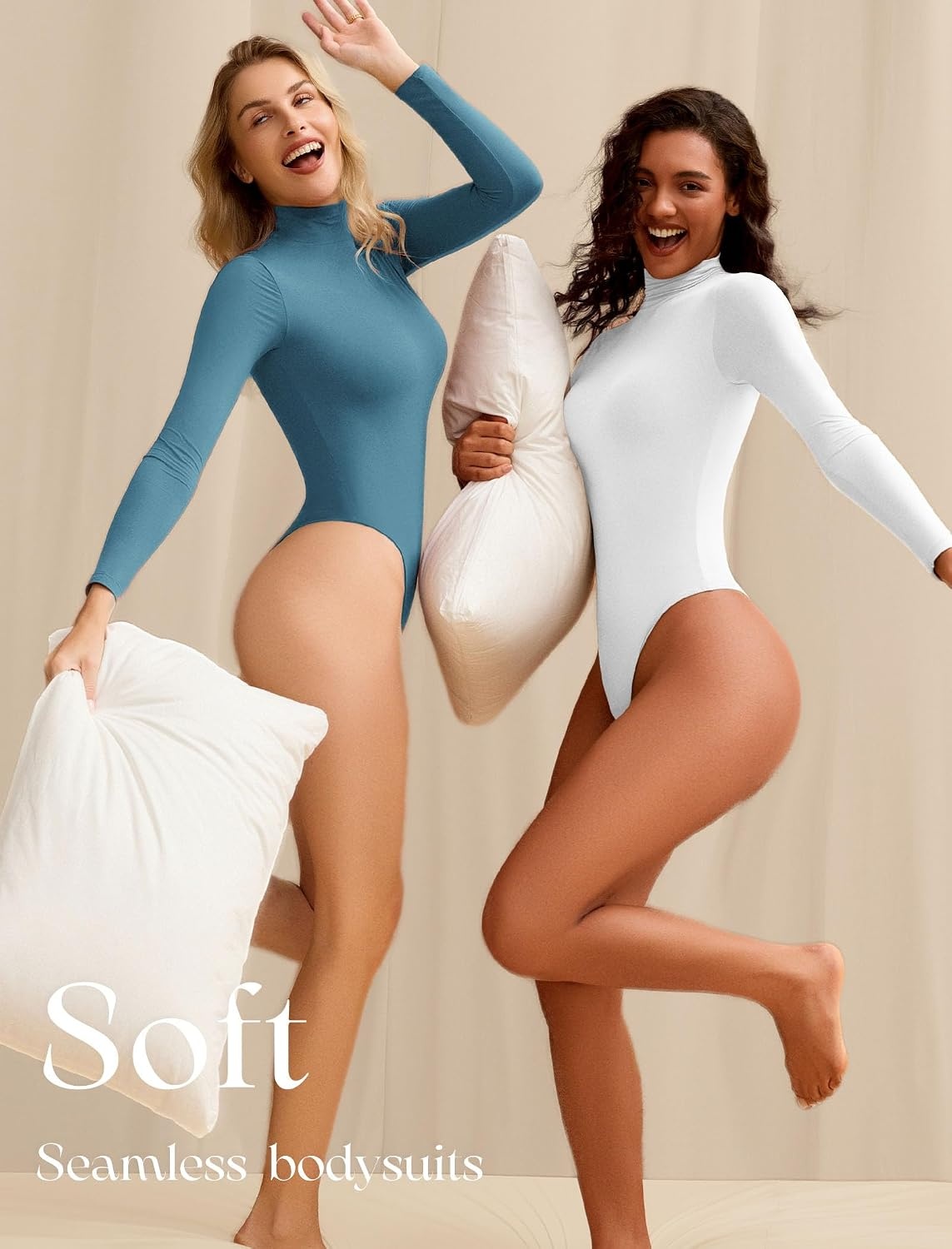 image:imageAvidlove Bodysuits for Women High Neck Long Sleeve Body Suits Snap Closure Double Lined Mock Neck Bodysuit SoftDark Blue