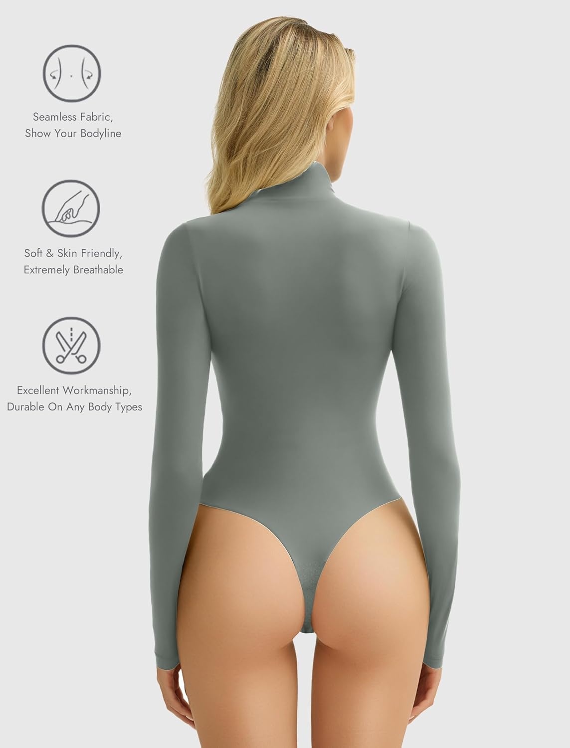image:imageAvidlove Bodysuits for Women High Neck Long Sleeve Body Suits Snap Closure Double Lined Mock Neck Bodysuit SoftDark Grey