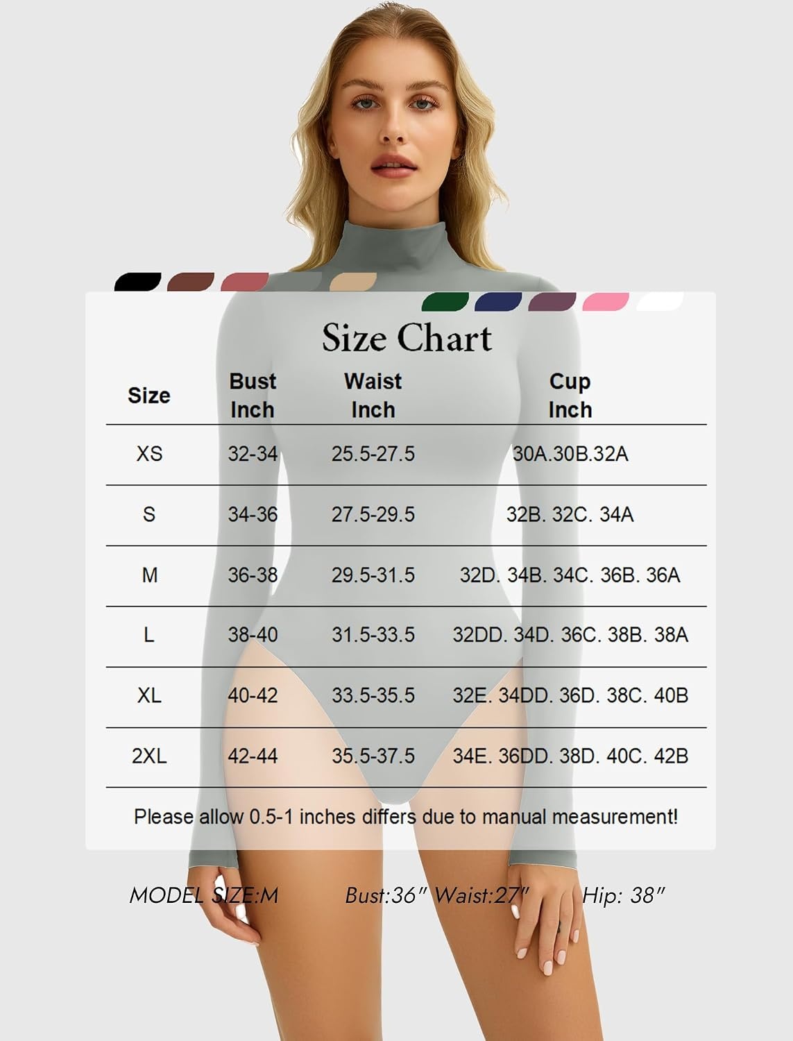 image:imageAvidlove Bodysuits for Women High Neck Long Sleeve Body Suits Snap Closure Double Lined Mock Neck Bodysuit SoftDark Grey