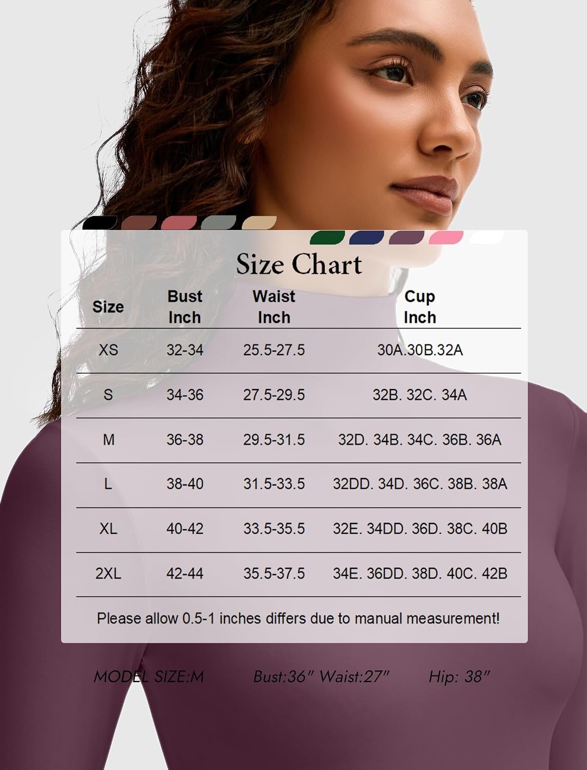 image:imageAvidlove Bodysuits for Women High Neck Long Sleeve Body Suits Snap Closure Double Lined Mock Neck Bodysuit SoftDark Purple