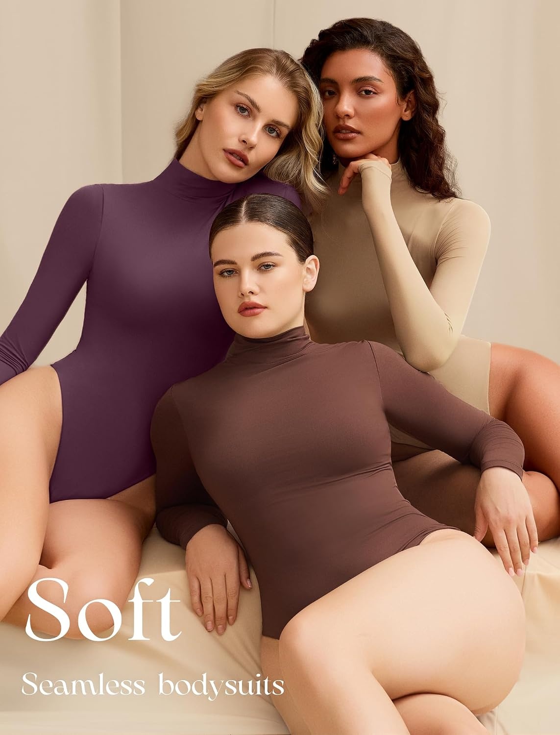 image:imageAvidlove Bodysuits for Women High Neck Long Sleeve Body Suits Snap Closure Double Lined Mock Neck Bodysuit SoftDark Purple