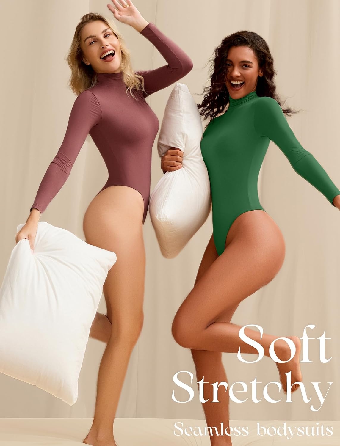 image:imageAvidlove Bodysuits for Women High Neck Long Sleeve Body Suits Snap Closure Double Lined Mock Neck Bodysuit SoftGreen