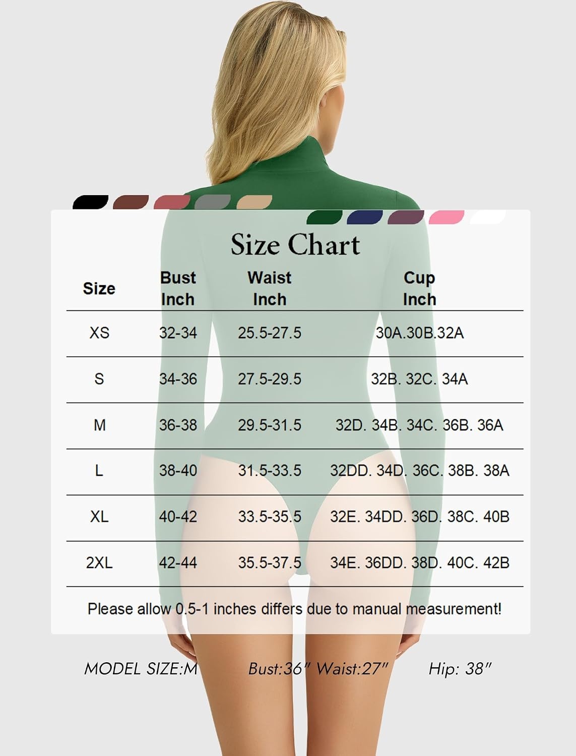 image:imageAvidlove Bodysuits for Women High Neck Long Sleeve Body Suits Snap Closure Double Lined Mock Neck Bodysuit SoftGreen