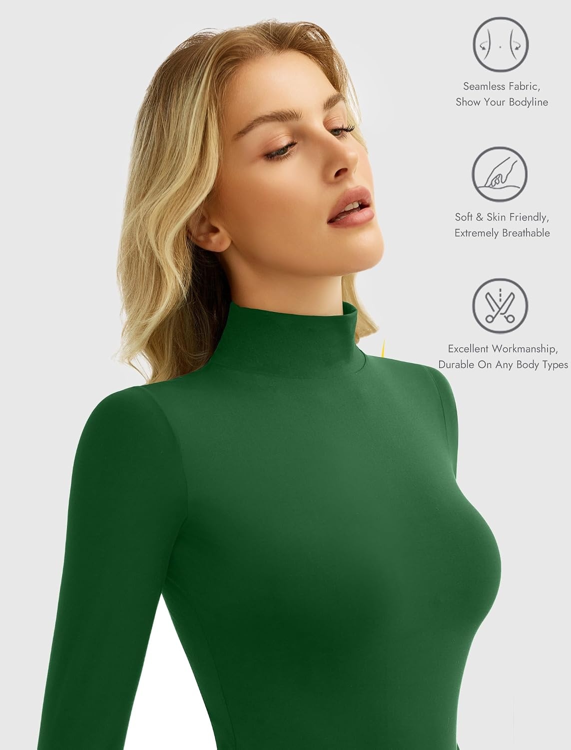 image:imageAvidlove Bodysuits for Women High Neck Long Sleeve Body Suits Snap Closure Double Lined Mock Neck Bodysuit SoftGreen