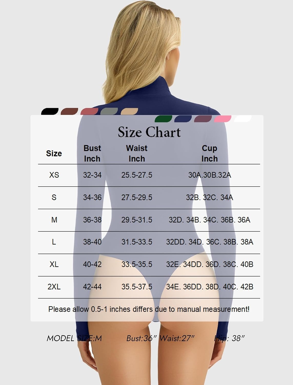 image:imageAvidlove Bodysuits for Women High Neck Long Sleeve Body Suits Snap Closure Double Lined Mock Neck Bodysuit SoftNavy Blue