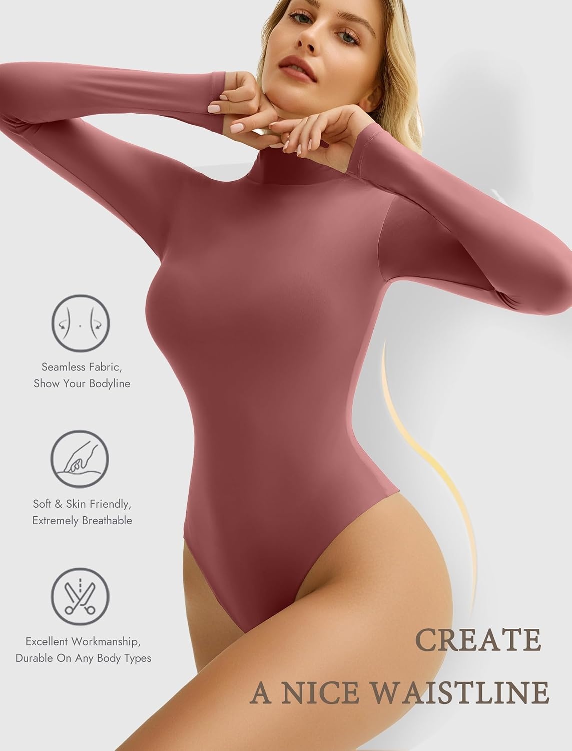 image:imageAvidlove Bodysuits for Women High Neck Long Sleeve Body Suits Snap Closure Double Lined Mock Neck Bodysuit SoftPurple Red
