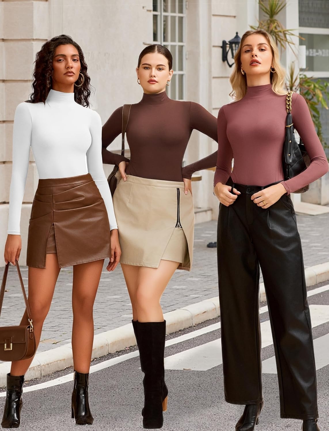 image:imageAvidlove Bodysuits for Women High Neck Long Sleeve Body Suits Snap Closure Double Lined Mock Neck Bodysuit SoftPurple Red
