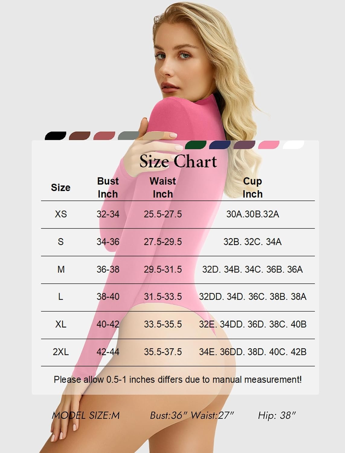 image:imageAvidlove Bodysuits for Women High Neck Long Sleeve Body Suits Snap Closure Double Lined Mock Neck Bodysuit SoftRose Red