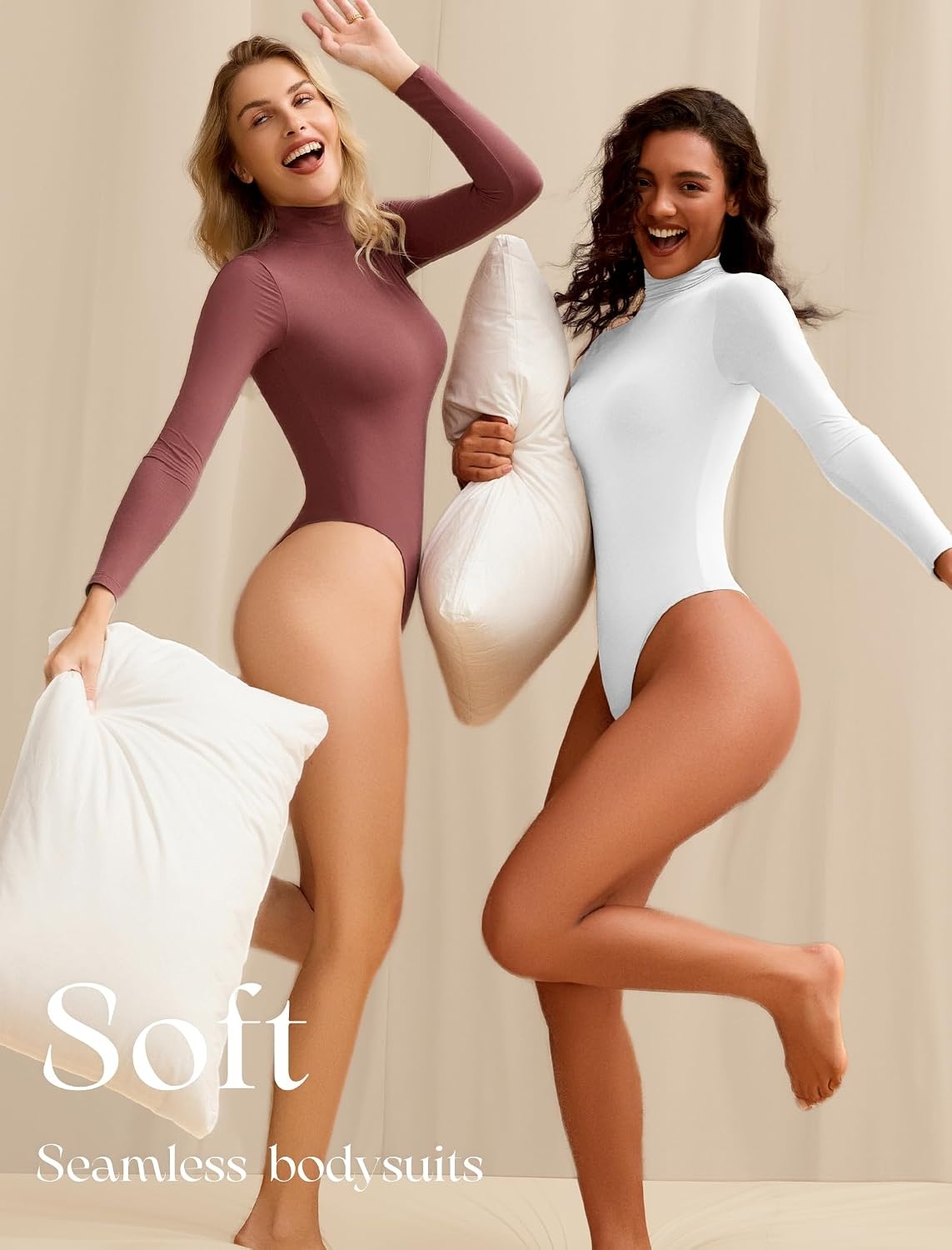 image:imageAvidlove Bodysuits for Women High Neck Long Sleeve Body Suits Snap Closure Double Lined Mock Neck Bodysuit SoftWhite