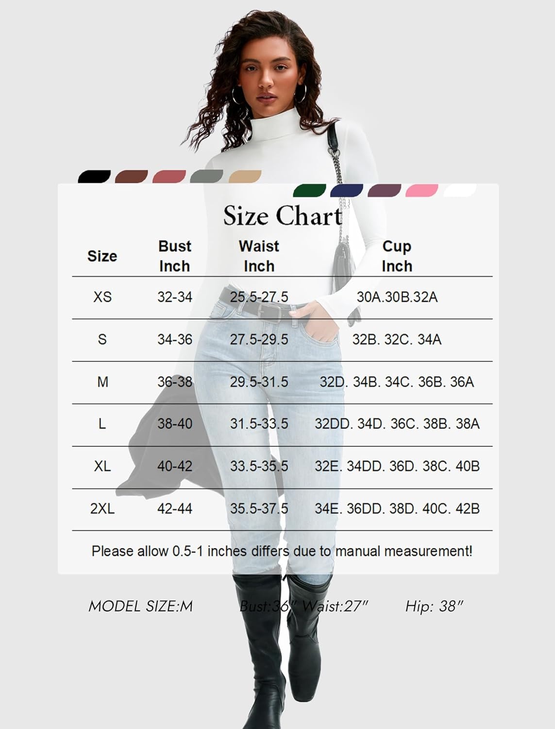 image:imageAvidlove Bodysuits for Women High Neck Long Sleeve Body Suits Snap Closure Double Lined Mock Neck Bodysuit SoftWhite