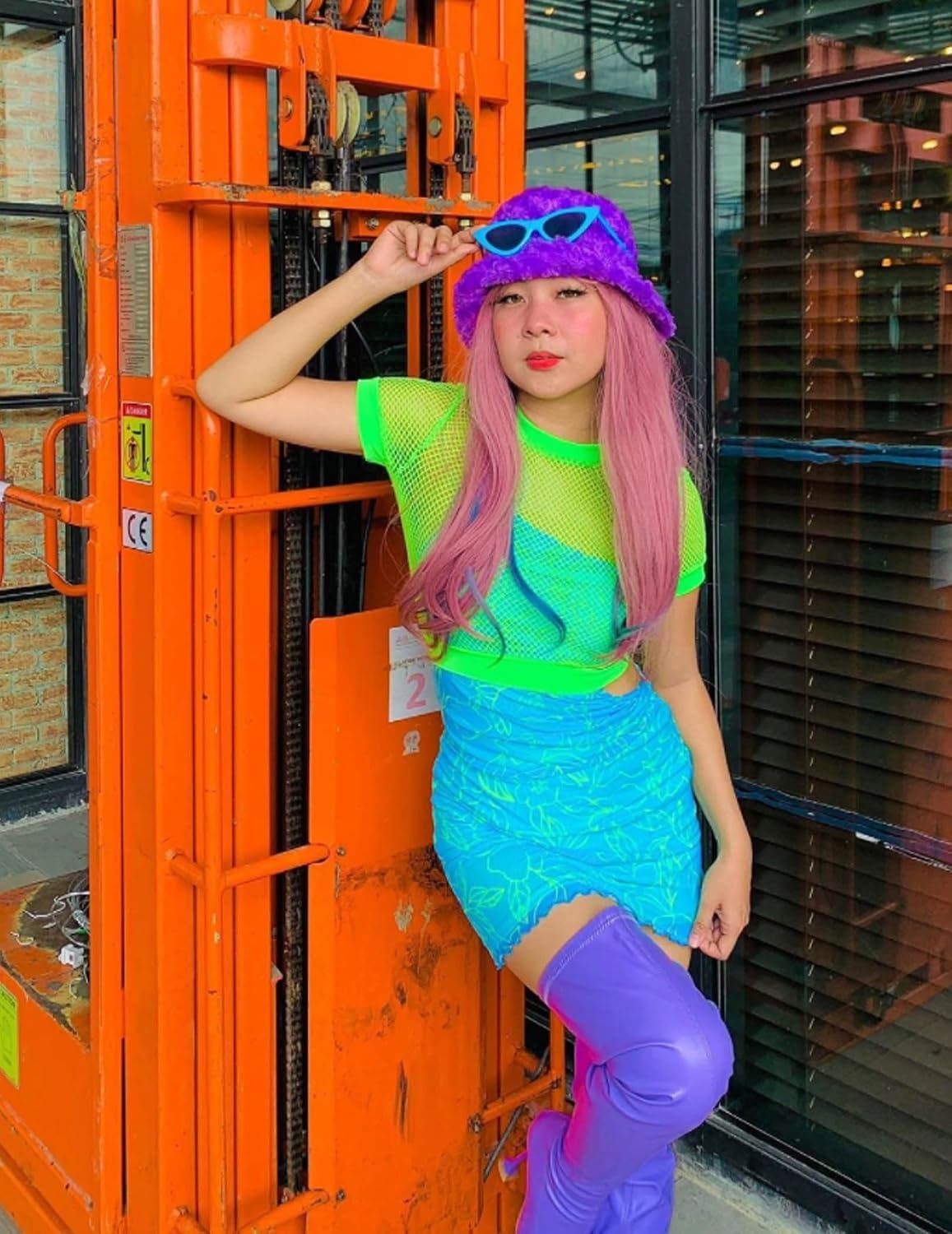 image:imageAvidlove Fishnet Crop Top for Women Y2K Short Sleeve See Through Shirt O Neck Pullover BlouseBneon Green