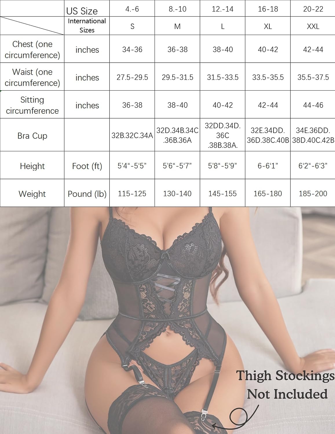 image:imageAvidlove Garter Lingerie for Women Floral Lace Babydoll Bodysuit Bra and Panty SetBlack