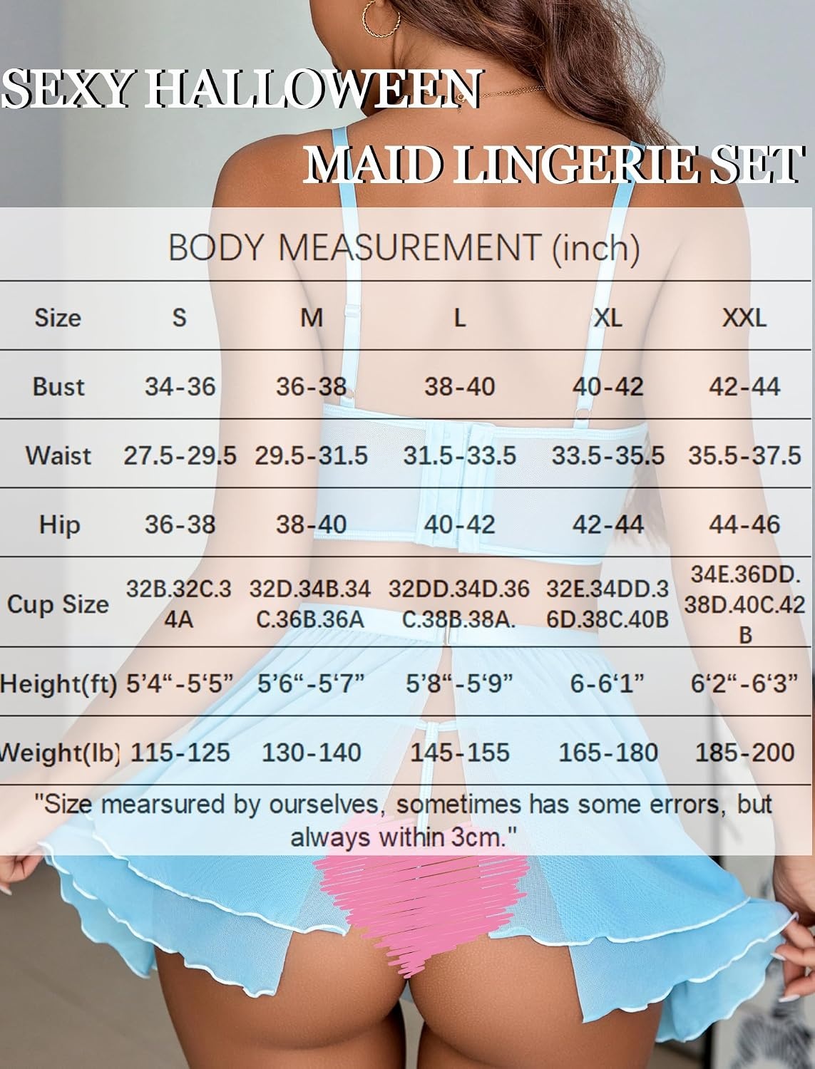image:imageAvidlove Sexy Lingerie for Women Cosplay Lingerie Set Mesh Sheer Lace Maid Costume Set with Thong 3 PieceLight Blue
