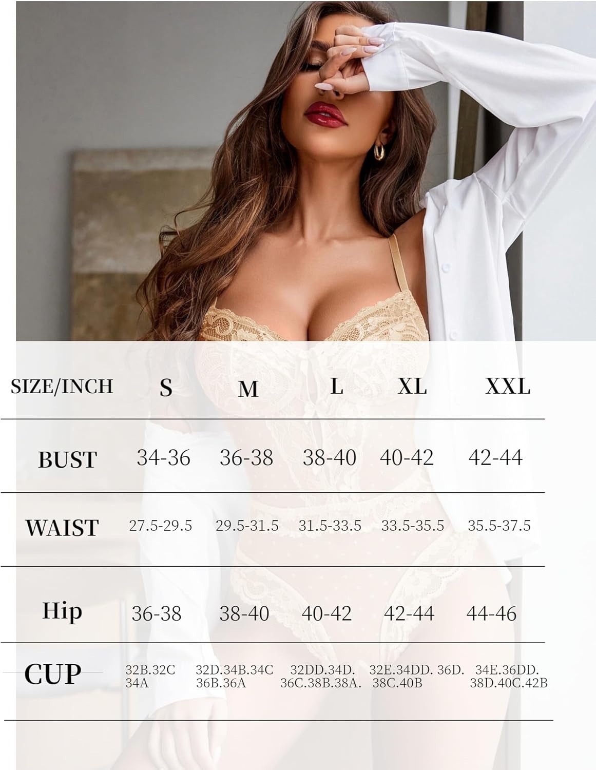 image:imageAvidlove Women Sexy Lingerie Sheer Lace Bodysuit V Neck Teddy Lingerie One Piece Mini BabydollCamel
