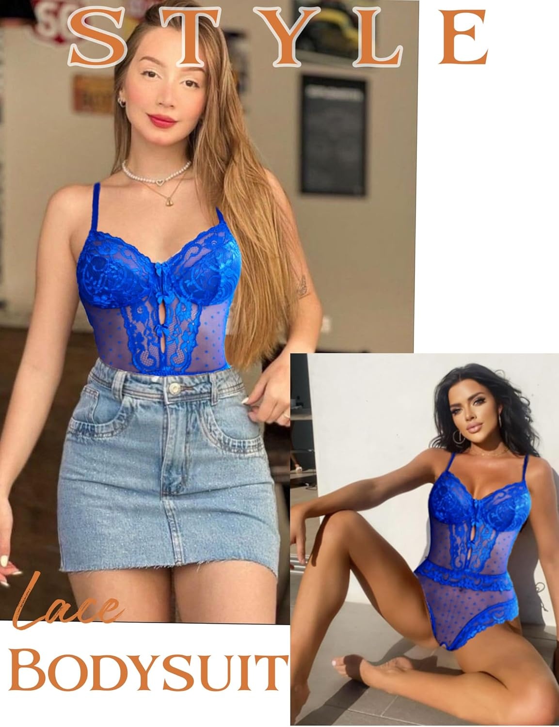 image:imageAvidlove Women Sexy Lingerie Sheer Lace Bodysuit V Neck Teddy Lingerie One Piece Mini BabydollRoyal Blue
