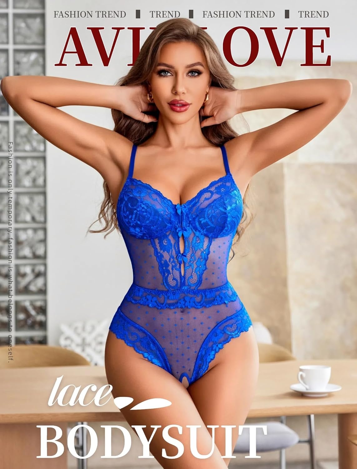 image:imageAvidlove Women Sexy Lingerie Sheer Lace Bodysuit V Neck Teddy Lingerie One Piece Mini BabydollRoyal Blue