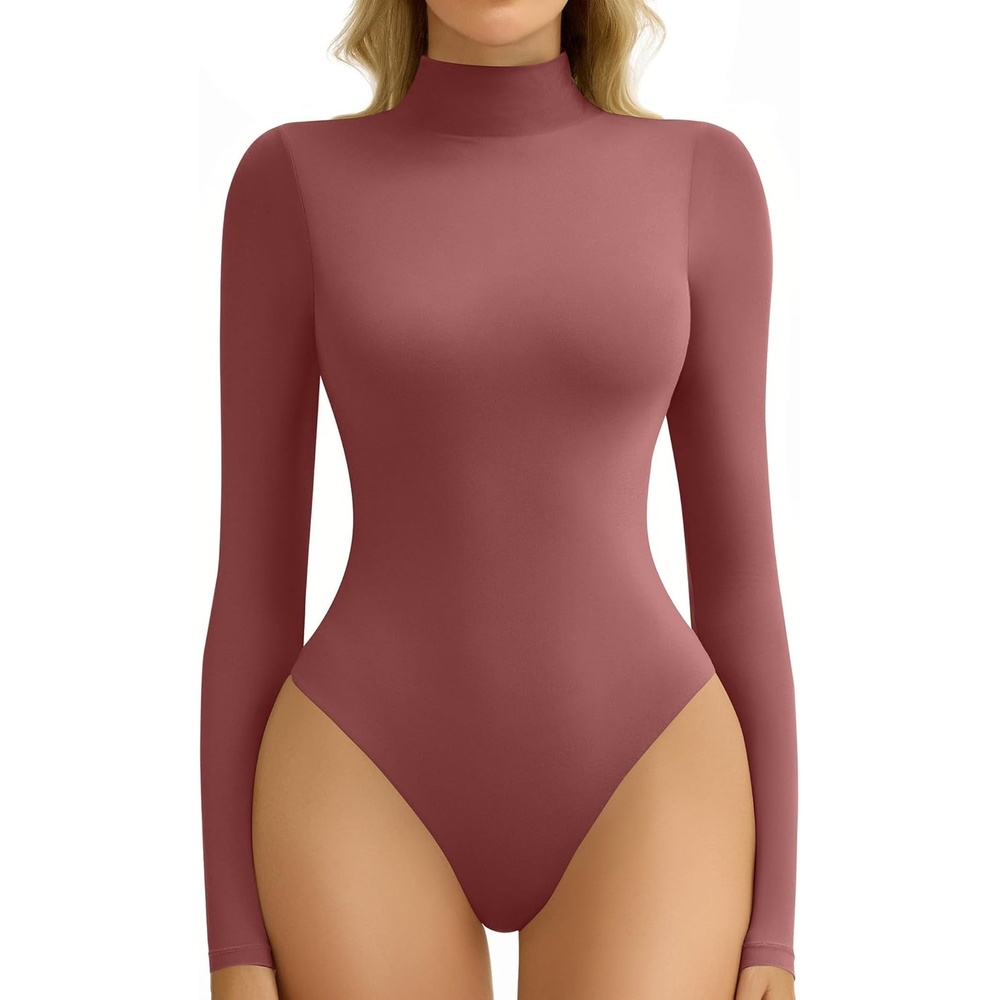 image:imageAvidlove Bodysuits for Women High Neck Long Sleeve Body Suits Snap Closure Double Lined Mock Neck Bodysuit SoftPurple Red