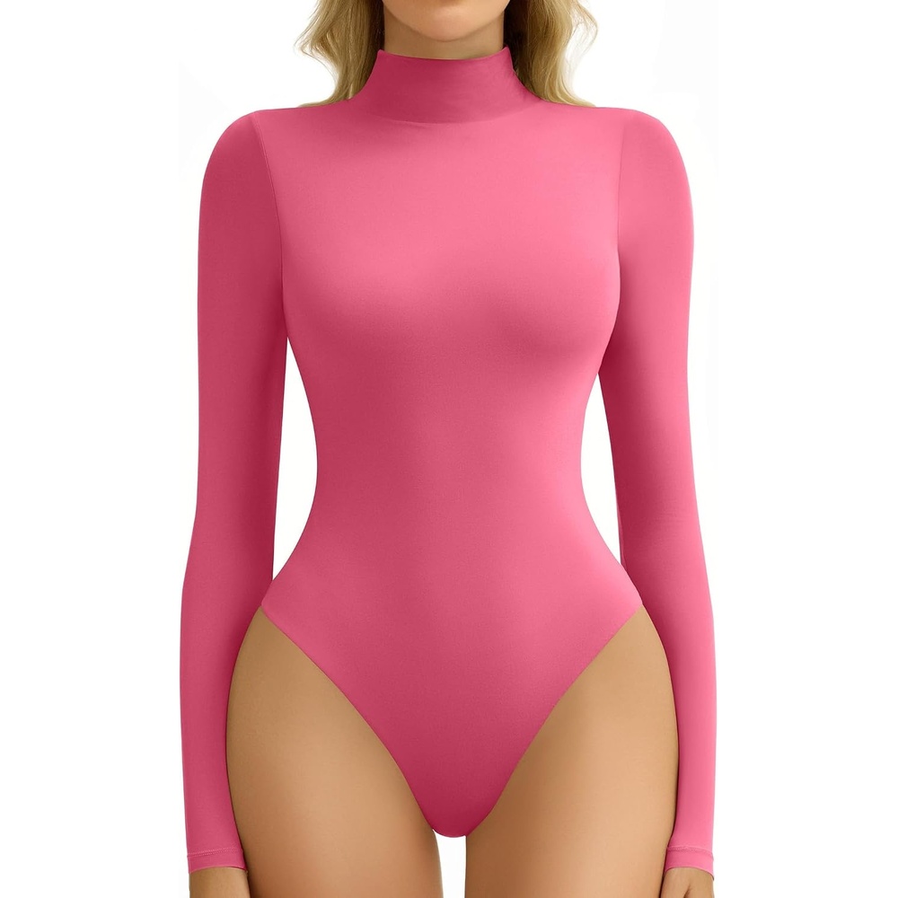 image:imageAvidlove Bodysuits for Women High Neck Long Sleeve Body Suits Snap Closure Double Lined Mock Neck Bodysuit SoftRose Red
