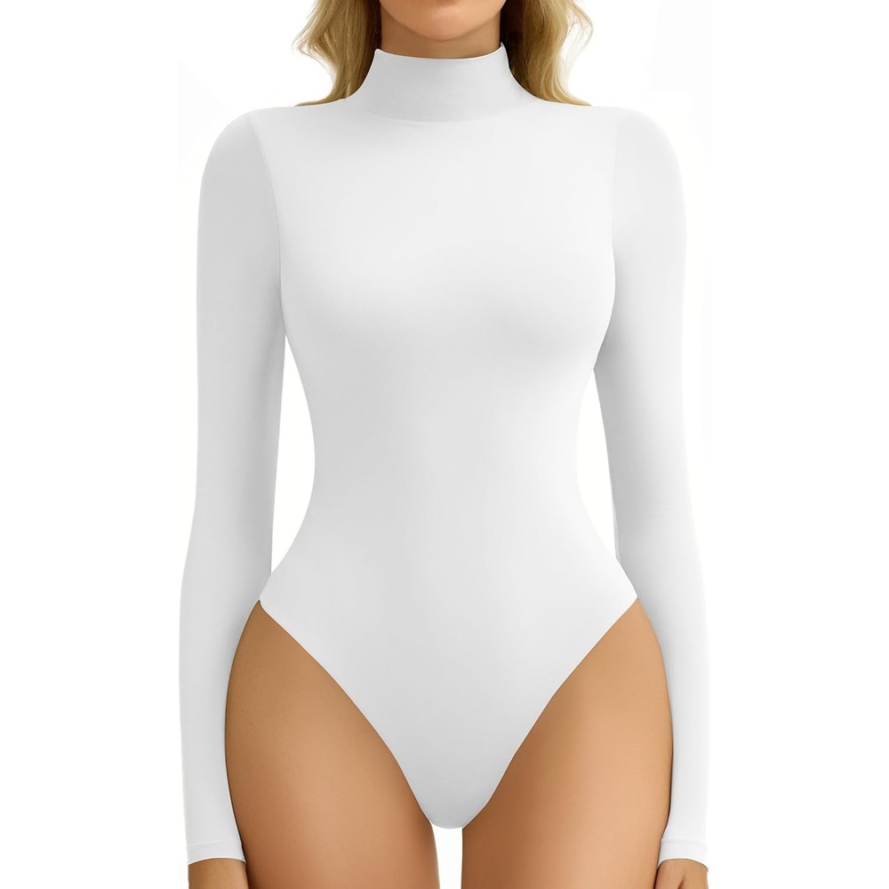 image:imageAvidlove Bodysuits for Women High Neck Long Sleeve Body Suits Snap Closure Double Lined Mock Neck Bodysuit SoftWhite