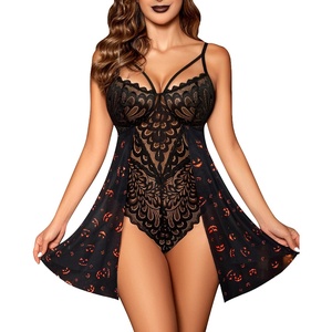 Avidlove Babydoll Lingerie for Women Floral Snap Crotch Teddy Chemise Nightie Lace Nightgown(Pattern 2)