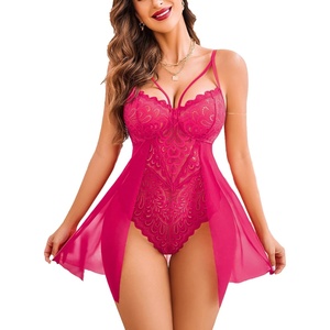 Avidlove Babydoll Lingerie for Women Floral Snap Crotch Teddy Chemise Nightie Lace Nightgown(Rose)