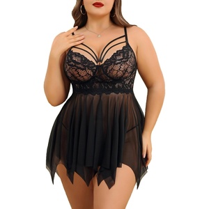 Avidlove Babydoll Lingerie for Women Strappy Nightdress Sexy Nightgowns Bridal Chemise Plus Size Lace Langeray L-4XL(Black)