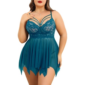 Avidlove Babydoll Lingerie for Women Strappy Nightdress Sexy Nightgowns Bridal Chemise Plus Size Lace Langeray L-4XL(Blue)