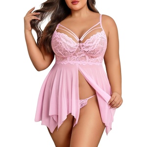 Avidlove Babydoll Lingerie for Women Strappy Nightdress Sexy Nightgowns Bridal Chemise Plus Size Lace Langeray L-4XL(Pink)
