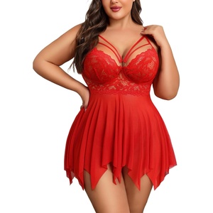 Avidlove Babydoll Lingerie for Women Strappy Nightdress Sexy Nightgowns Bridal Chemise Plus Size Lace Langeray L-4XL(Red)