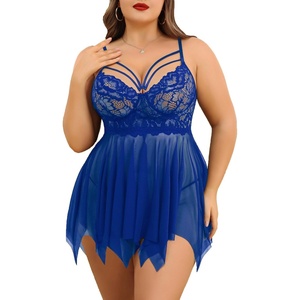 Avidlove Babydoll Lingerie for Women Strappy Nightdress Sexy Nightgowns Bridal Chemise Plus Size Lace Langeray L-4XL(Royal Blue)