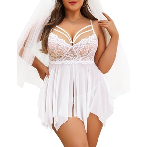 Avidlove Babydoll Lingerie for Women Strappy Nightdress Sexy Nightgowns Bridal Chemise Plus Size Lace Langeray L-4XL(White)