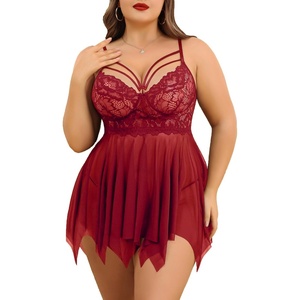 Avidlove Babydoll Lingerie for Women Strappy Nightdress Sexy Nightgowns Bridal Chemise Plus Size Lace Langeray L-4XL(Wine Red)
