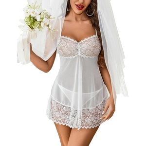 Avidlove Lace Babydoll Lingerie Sexy Mini Chemise Mesh Wedding Nightie Bridal Nightdress(Bridal White)