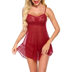 Avidlove Lace Babydoll Lingerie Sexy Mini Chemise Mesh Wedding Nightie Bridal Nightdress(Wine Red)