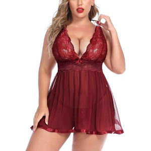 Avidlove Women Plus Size Babydoll Lingerie Lace Chemise Mesh Sleepwear(Cardinal Red)