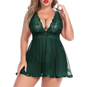 Avidlove Women Plus Size Babydoll Lingerie Lace Chemise Mesh Sleepwear(Lake Green)