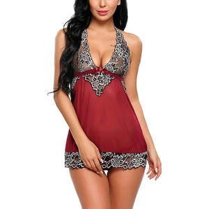 Avidlove Women V-Neck Lingerie Lace Babydoll Mesh Chemise Nightwear Outfits S-4XL(A-dark Red)