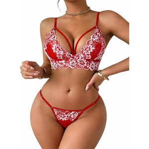 Avidlove Womens Lingerie 2 Piece Lace Babydoll Sexy V Neck Bra and Panty Sets(Red)