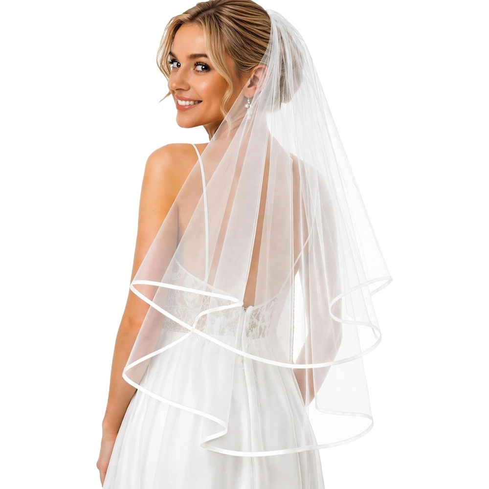 image:imageAvidlove Wedding Veil Bridal Shower Gifts Bachelorette Party Accessories Bridal Shower Decorations Bachelorette Party Decorations Engagement Gifts 2 Tier Bridal Veil Wedding MorningWhite