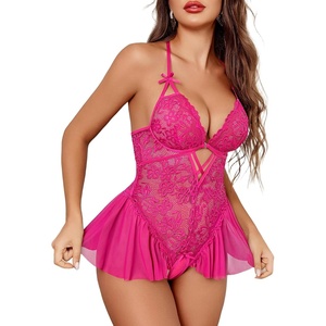 Sexy Lingerie for Women Lace Babydoll Bodysuit One Piece Teddy Sleepwear | Sexy Cut out Teddies V Neck Nighty Front Closure Lingerie set Adjustable straps Sheer Body suit Naughty Outfits(Rose Red)