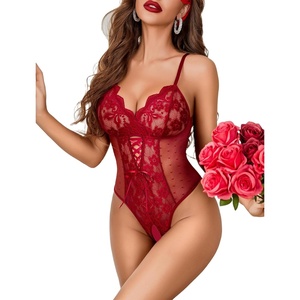 Sexy Lingerie for Women Lace Bodysuit Deep V Teddy One Piece Mini Babydoll | Sexy Cut out Teddies V Neck sleepwear nightwear adjustable straps Sheer Body suit Naughty Outfits(Wine Red)