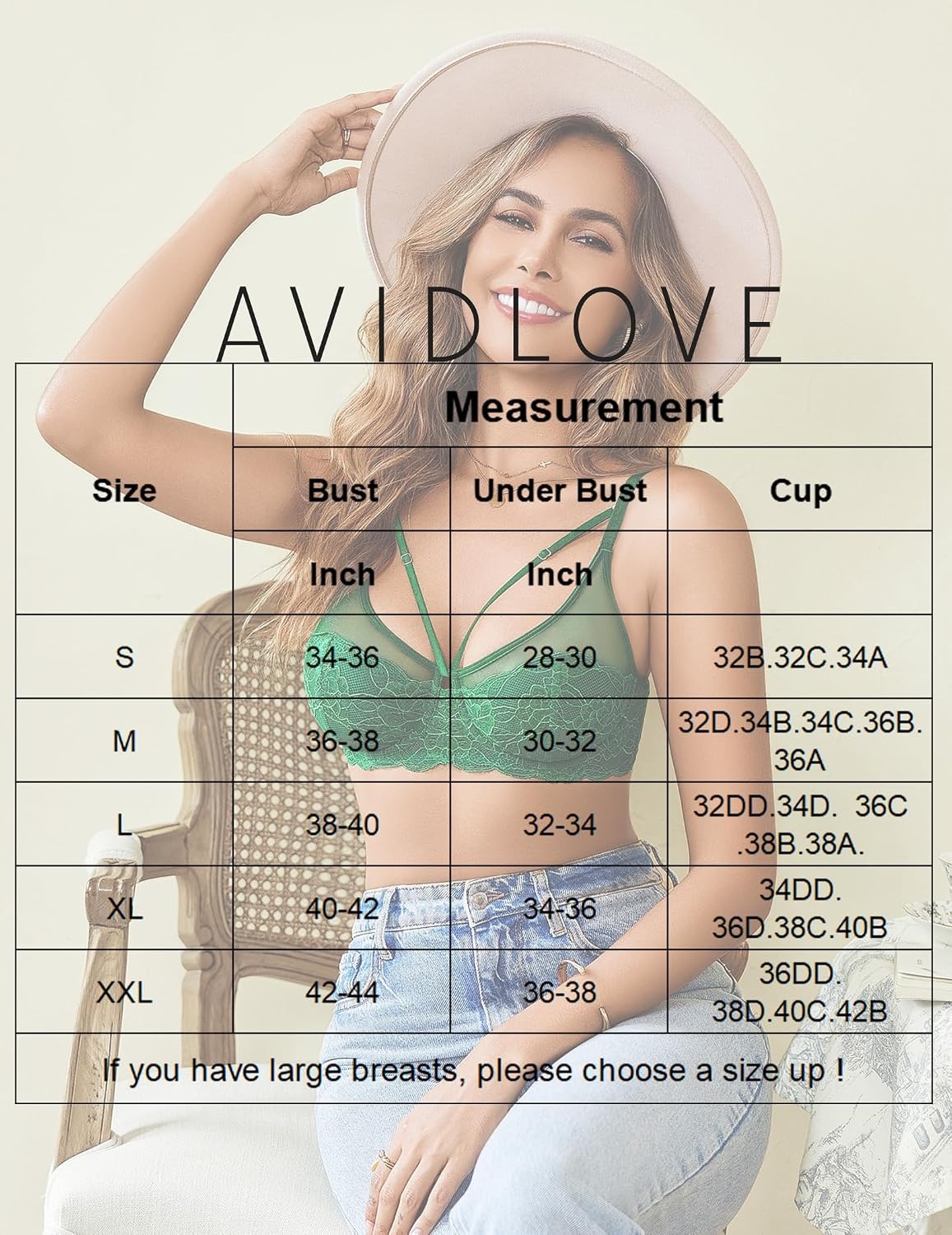 image:imageAvidlove Bralettes for Women Underwire Lace Crossover TShirt Bra Lingerie Bras for Women Sexy Bra Mesh Bra Sheer Bra Everyday Bras Deep V Bra Corset Bra Unlined Bra Comfortable BraGreen