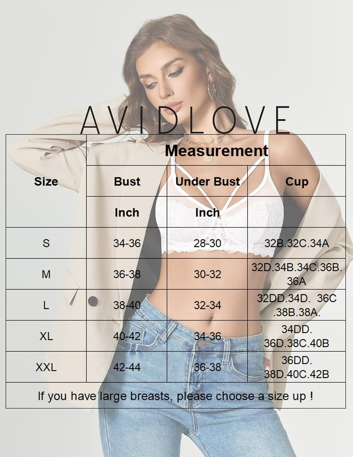 image:imageAvidlove Bralettes for Women Underwire Lace Crossover TShirt Bra Lingerie Bras for Women Sexy Bra Mesh Bra Sheer Bra Everyday Bras Deep V Bra Corset Bra Unlined Bra Comfortable BraWhite