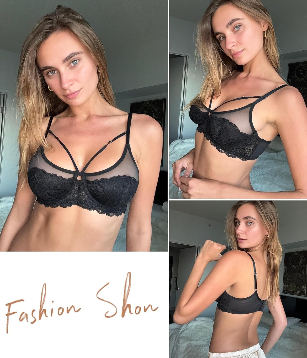 image:imageAvidlove Bralettes for Women Underwire Lace Crossover TShirt Bra Lingerie Bras for Women Sexy Bra Mesh Bra Sheer Bra Everyday Bras Deep V Bra Corset Bra Unlined Bra Comfortable BraBlack