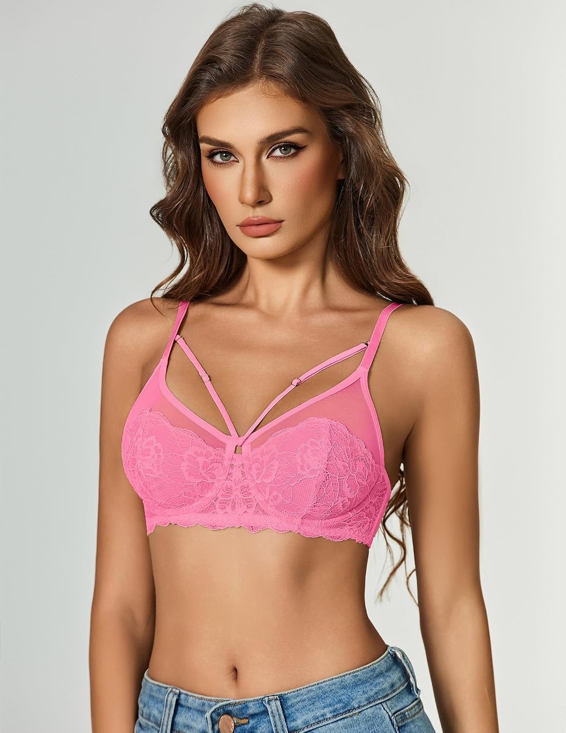 image:imageAvidlove Bralettes for Women Underwire Lace Crossover TShirt Bra Lingerie Bras for Women Sexy Bra Mesh Bra Sheer Bra Everyday Bras Deep V Bra Corset Bra Unlined Bra Comfortable BraPink
